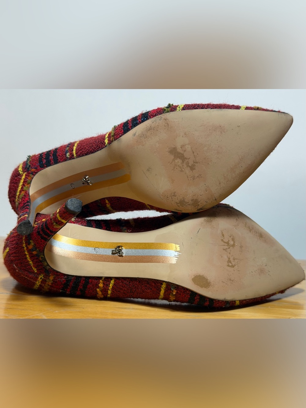 Sam Edelman Red Multicolor Plaid Tweed Pumps Size 6 - Picture 4 of 8